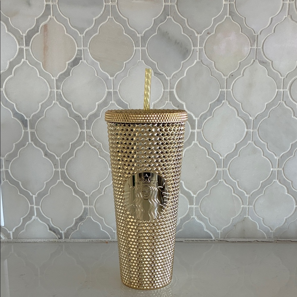 Starbucks Gold Textured Tumbler with Straw